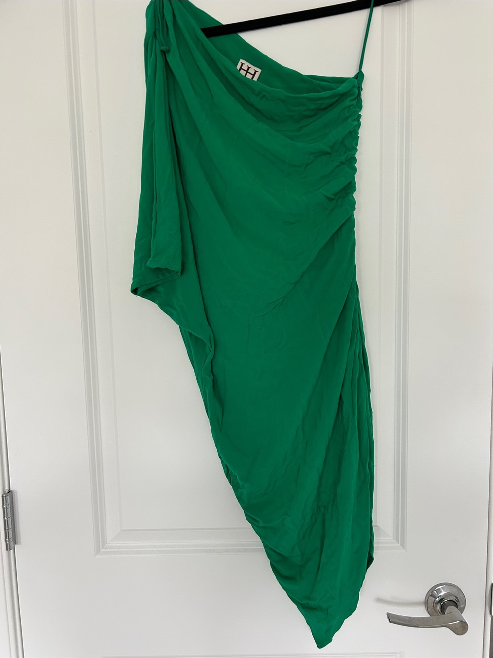Haute Hippie Emerald Green One-Shoulder Draped Dress
